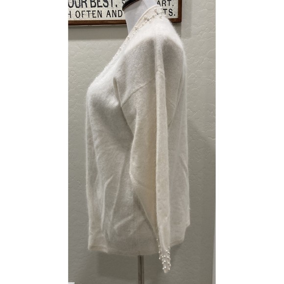 Eugenia by Angenie Winter White Open Cardigan SZ XL 40% Angora Embellished - Picture 5 of 16